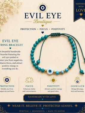 Evil Eye Boutique Teal Beaded Bracelet